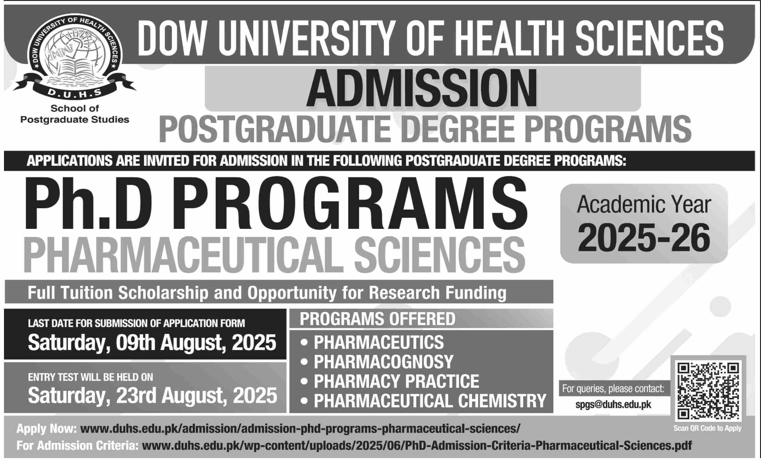 Admission Open in Dow University of Health Sciences Karachi